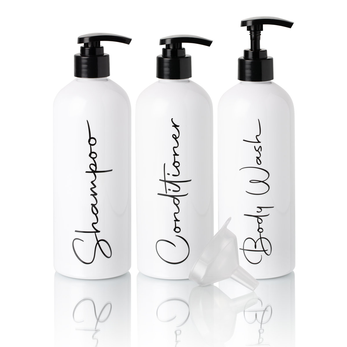 Modern Refillable Shampoo and Conditioner Bottles | 16 Fl oz. | Set of 3